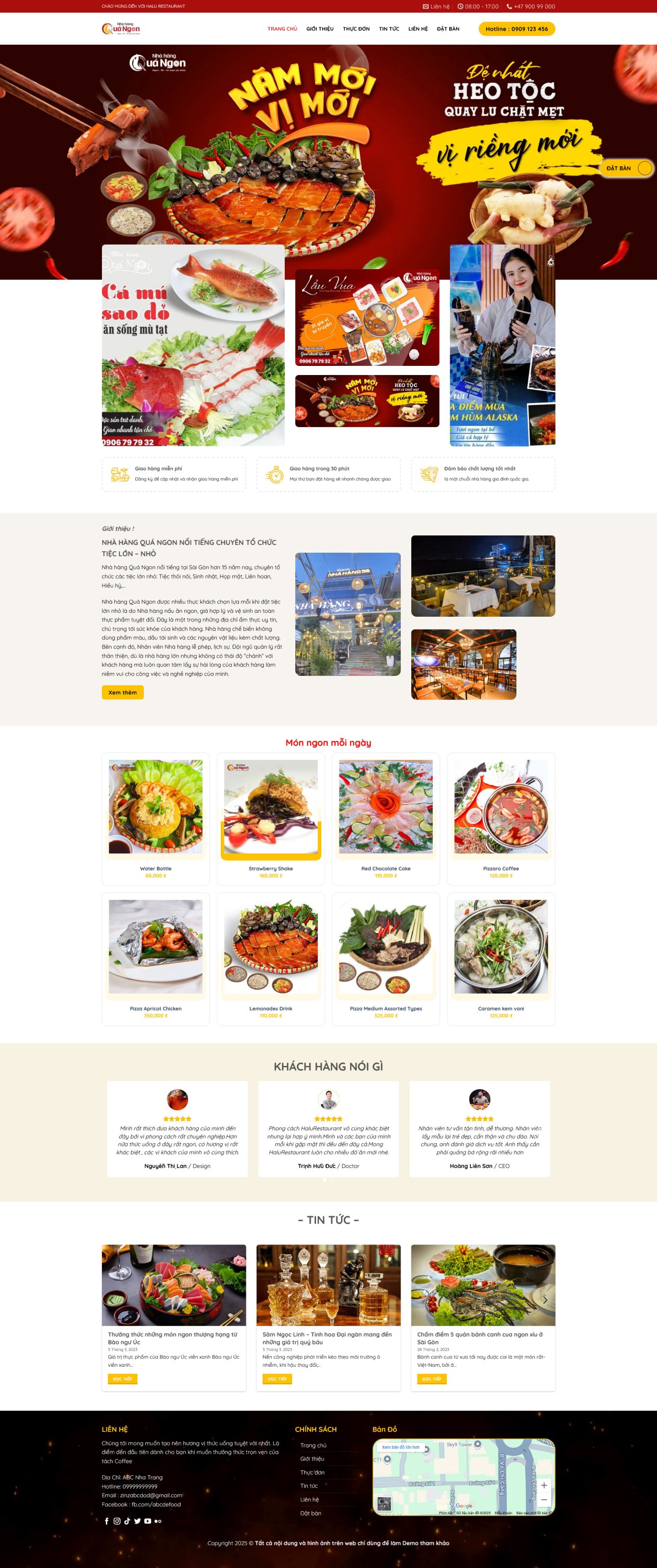 Theme wordpress nhà hàng quán ăn 2025 chuẩn Xanh google 