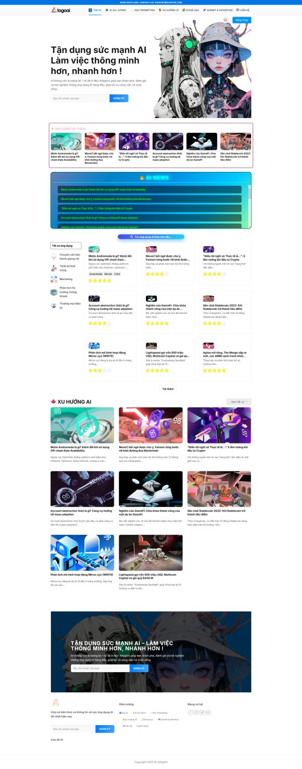 Theme wordpress tin tức giới thiệu các ứng dụng AI