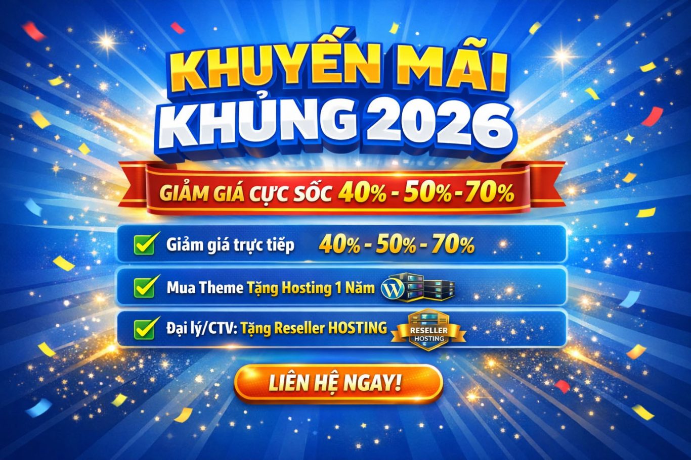 KHUYẾN MÃI KHỦNG 2026 – GIẢM 40% – 50% -70%,MUA THEME TẶNG HOSTING